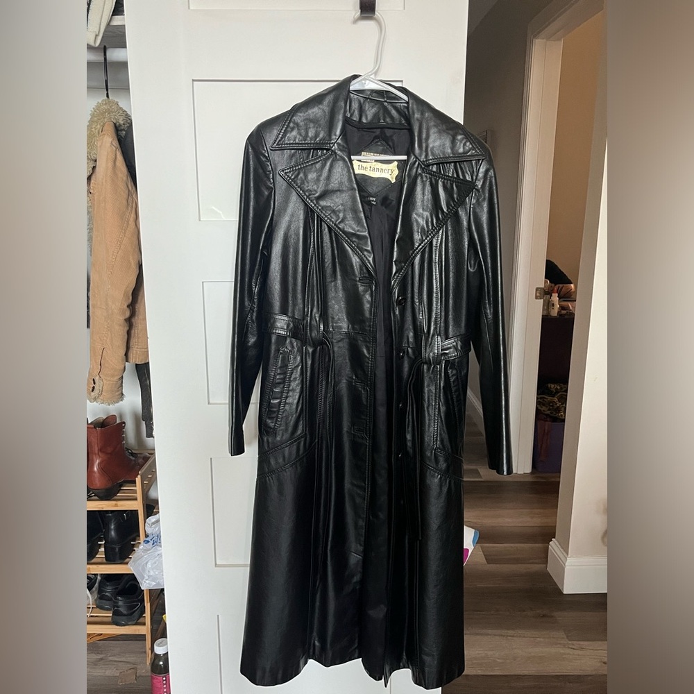 Women's Black Leather Trench Coat